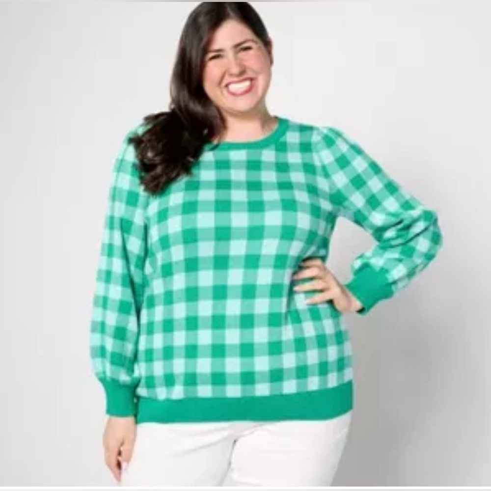 Susan Graver Balloon Sleeve Gingham Print
Sweater